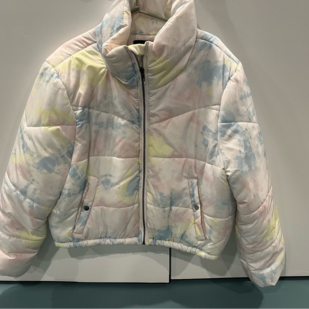 90s Style Tie Dye Pastel Puffer Ski Vibe Jacket - NWOT XL